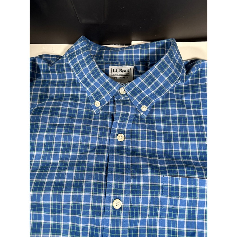 LL‎ Bean Traditional Fit Blue Plaid Button Down Shirt Mens XL Tall Cotton XLT